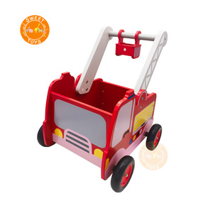 2023 New Model Wooden Baby Walkers Baby Push Walker Red Fire Truck Role Play Toy