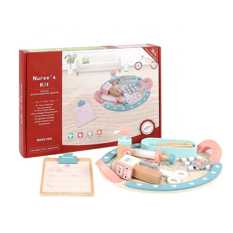 2021 new Wooden simulation medicine box boy and girl role play toy children's doctor nurse injection toy set