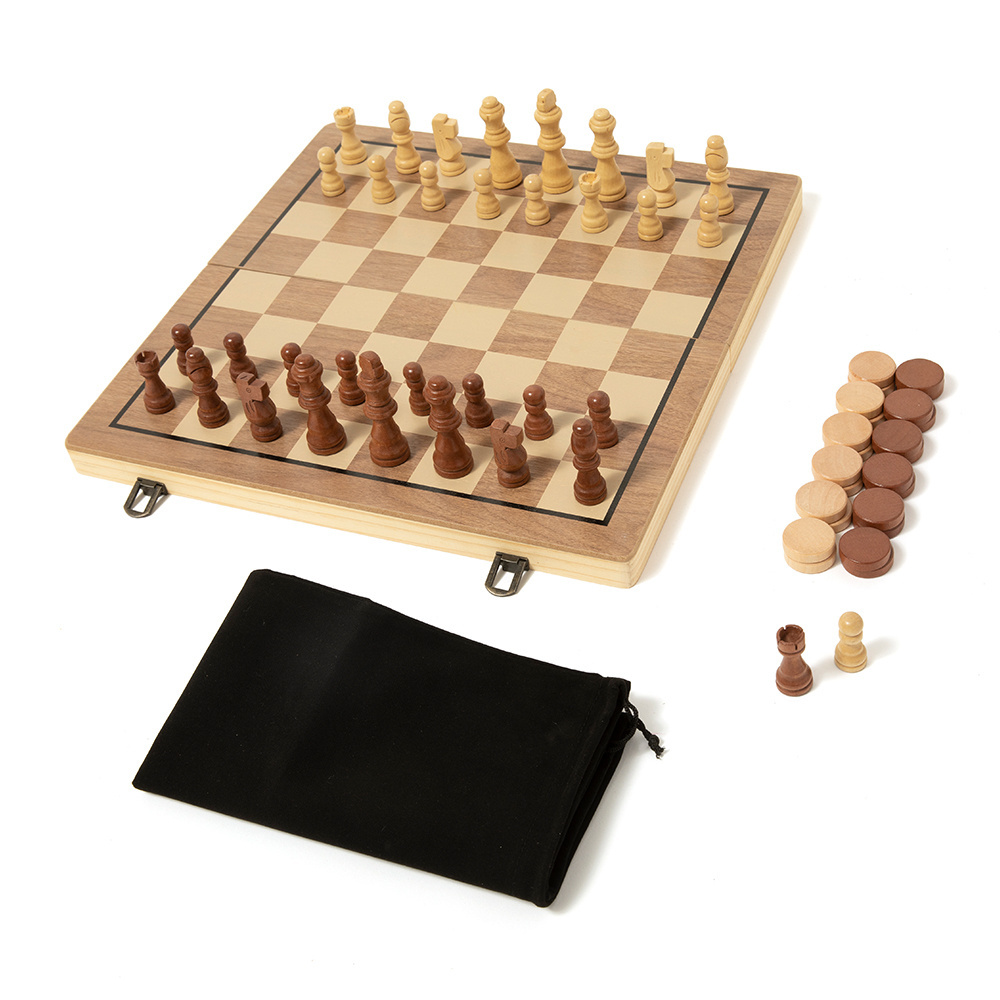 Kids educational wooden magnetic chess fold storable board game set toys