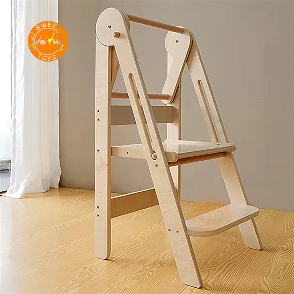 Wooden Standing Step Ladder Kids Wooden Kitchen Helper Tower  Baby Learning Tower