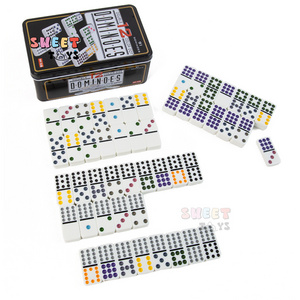 Dominoes Double 12  In Tin Box Color Dot of Domino Game Children and Adults Board Games