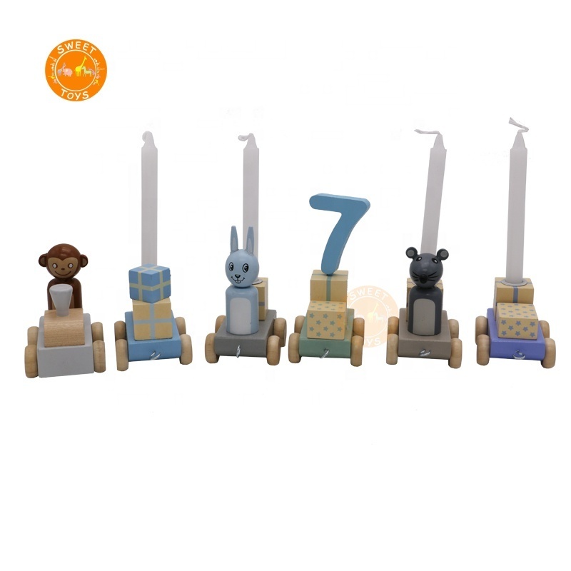 The Latest Design Wooden Animal Train With Candle Children Birthday Train Toys Magnetic Combination Car Toy Set For Kids