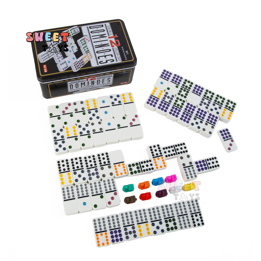 Dominoes Double 12  In Tin Box Color Dot of Domino Game Children and Adults Board Games