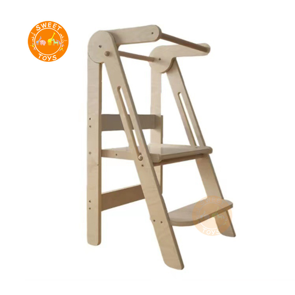 Wooden Standing Step Ladder Kids Wooden Kitchen Helper Tower  Baby Learning Tower