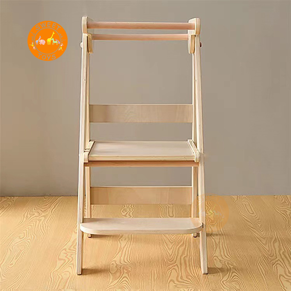 Wooden Standing Step Ladder Kids Wooden Kitchen Helper Tower  Baby Learning Tower