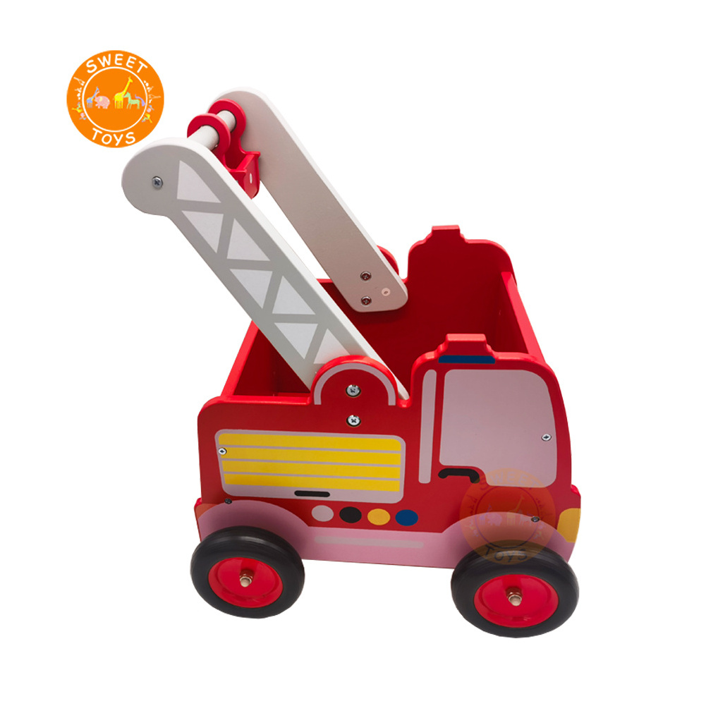 2023 New Model Wooden Baby Walkers Baby Push Walker Red Fire Truck Role Play Toy