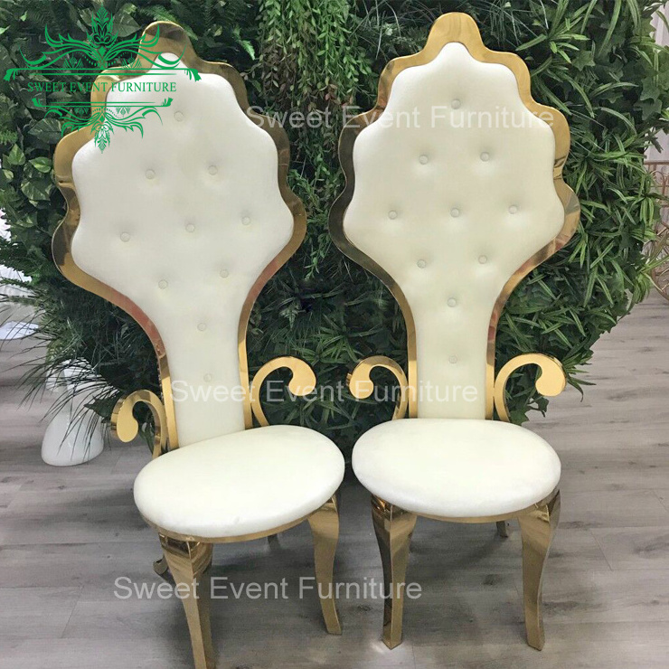 Comfy golden high back king and queen throne chair for rental