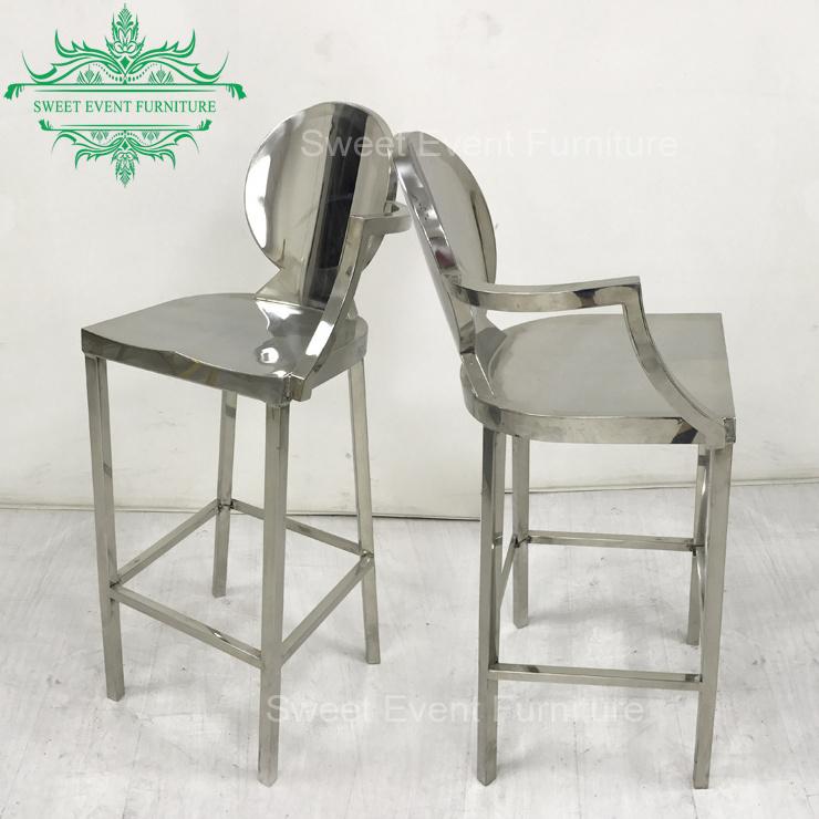 Luxury high seat atmrest gold stainless steel modern bar stools