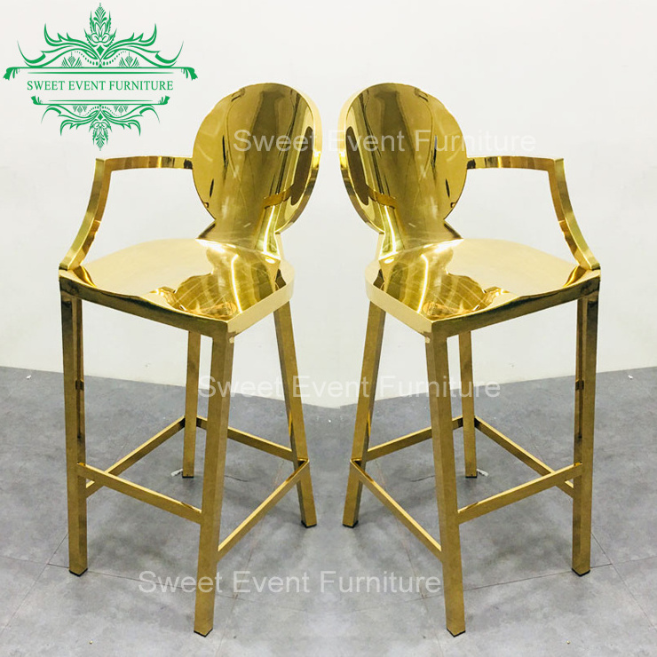 Luxury high seat atmrest gold stainless steel modern bar stools