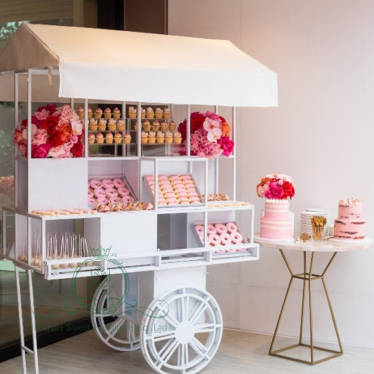 Sweet furniture white metal candy bar carts with wheels for parties