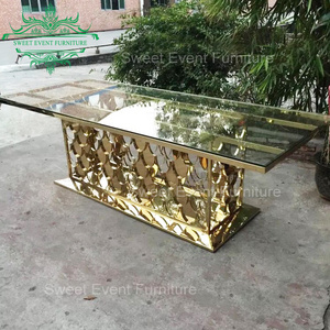 Hotel glass top rectangle metal base fancy wedding table