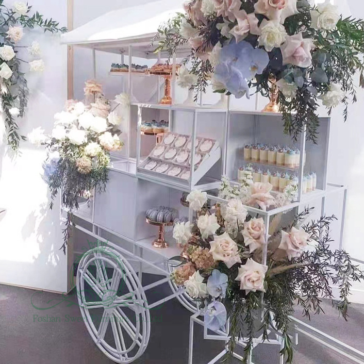 Sweet furniture white metal candy bar carts with wheels for parties