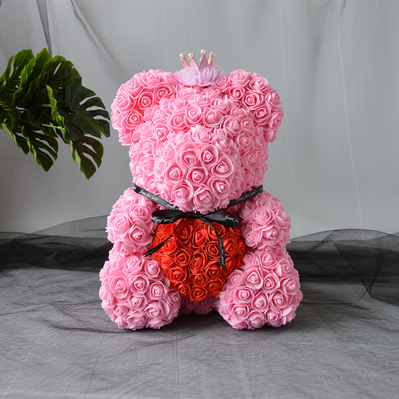 40cm pink lovely flower teddy bear from rose for best wishes gift wholesale