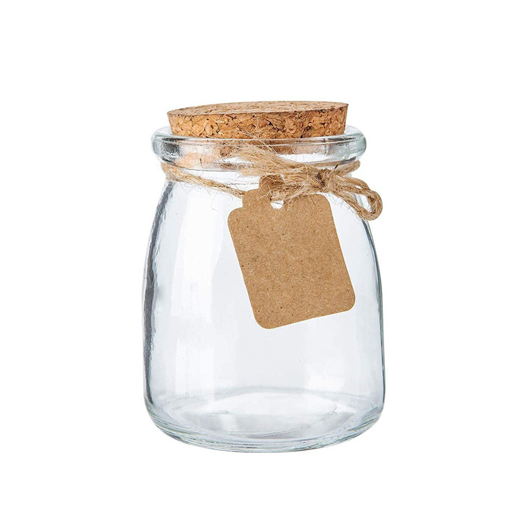 Wholesale Milk Drink Container Pot 100ml Glass Pudding Jar Yogurt Glass Jar 5oz With Cork Lid