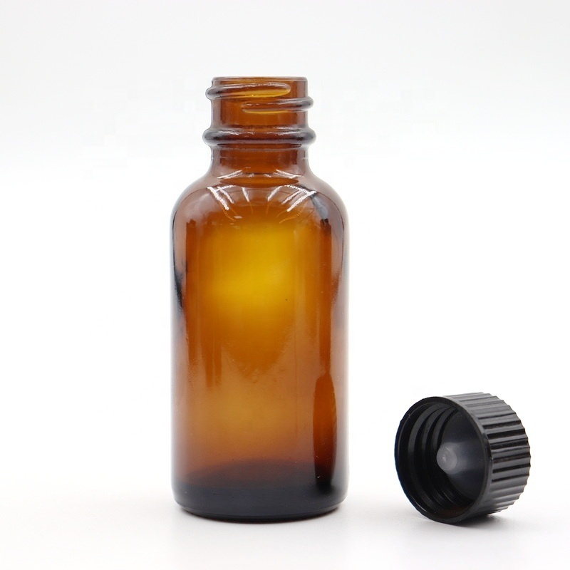 Wholesale 30ml 60ml 120ml Apothecary jars Amber Glass Boston Bottles With Black Plastic Lids