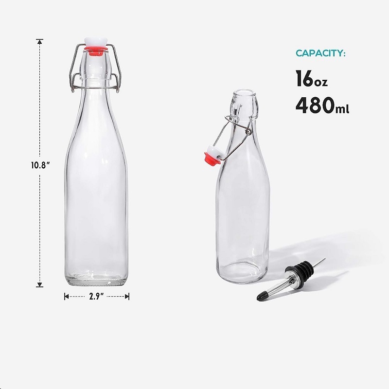 Flip Lid Clear Drink Beer Wine Water 16 oz 34oz glass bottle for beverage wholesale swing top glass bottles with stoppers