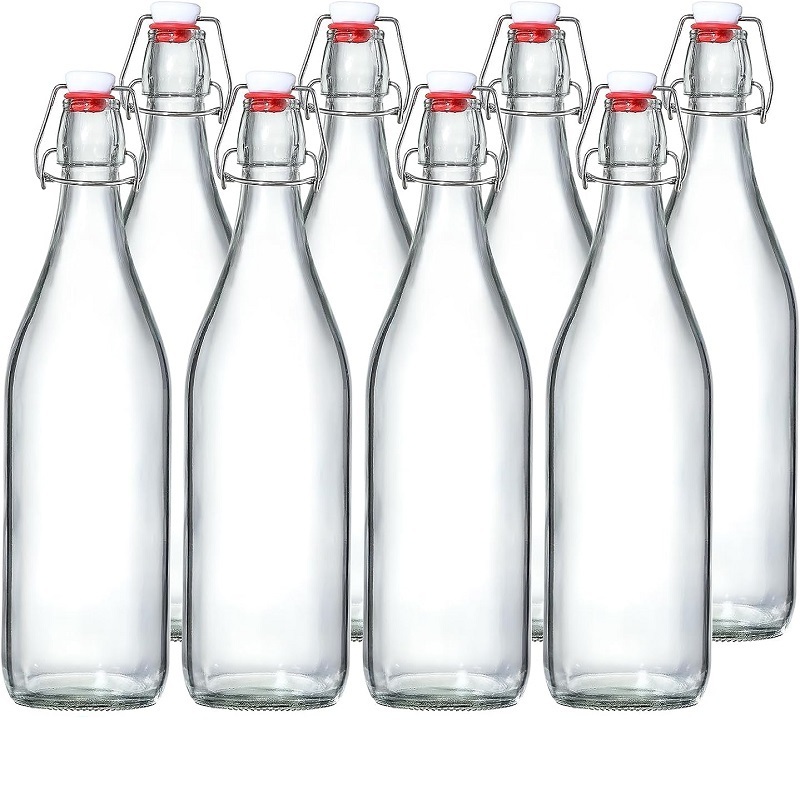 Flip Lid Clear Drink Beer Wine Water 16 oz 34oz glass bottle for beverage wholesale swing top glass bottles with stoppers