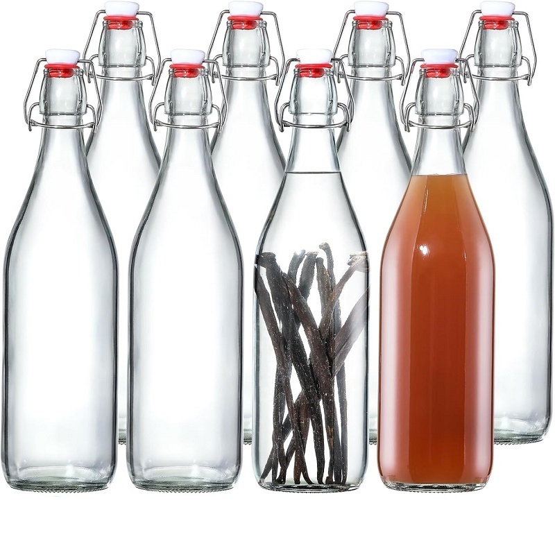 1 Liter / 33 oz Flip Top Glass Bottle Swing Top Brewing clear Bottle with Stopper for Cold Brew Beverages