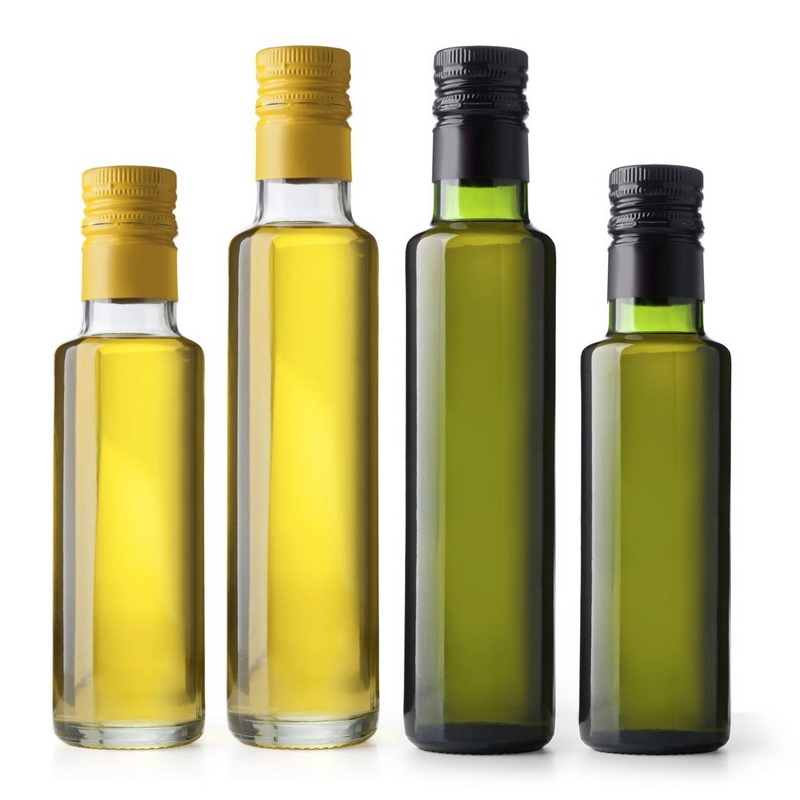 porcelain Bulk Food Grade 250ml 500ml 750ml 1000ml Round Clear Amber Dark Green Marasca Glass Olive Oil Bottle