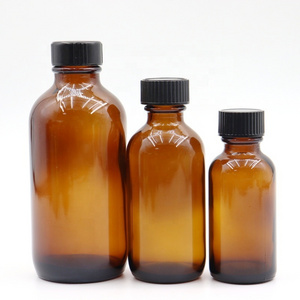 Wholesale 30ml 60ml 120ml Apothecary jars Amber Glass Boston Bottles With Black Plastic Lids