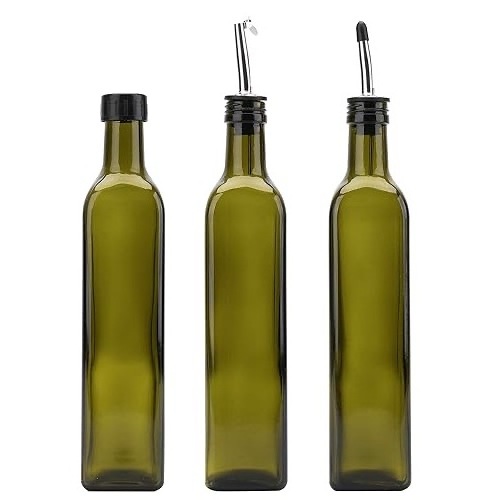 Food Grade Glass 250ml 500ml 750ml 1L Cooking Olive Oil Bottle Empty Square Marasca Olive Oil Glass Bottle with Pour Spout