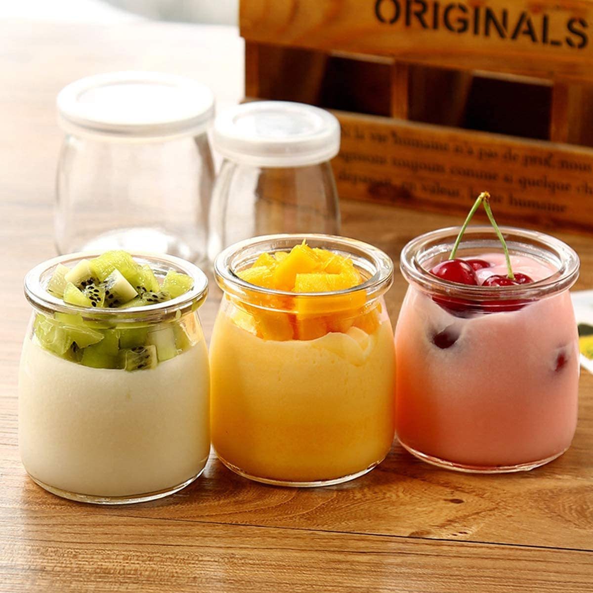 Wholesale Milk Drink Container Pot 100ml Glass Pudding Jar Yogurt Glass Jar 5oz With Cork Lid