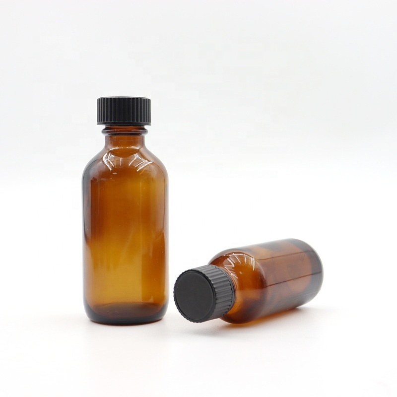 Wholesale 30ml 60ml 120ml Apothecary jars Amber Glass Boston Bottles With Black Plastic Lids