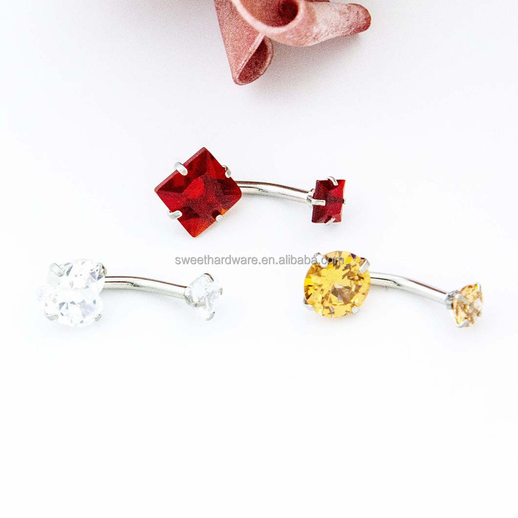 Hot Sale New Crystal Belly Rings Delicate Stainless Steel Belly Rings Colorful Shine Double Headed Heart Belly Ring