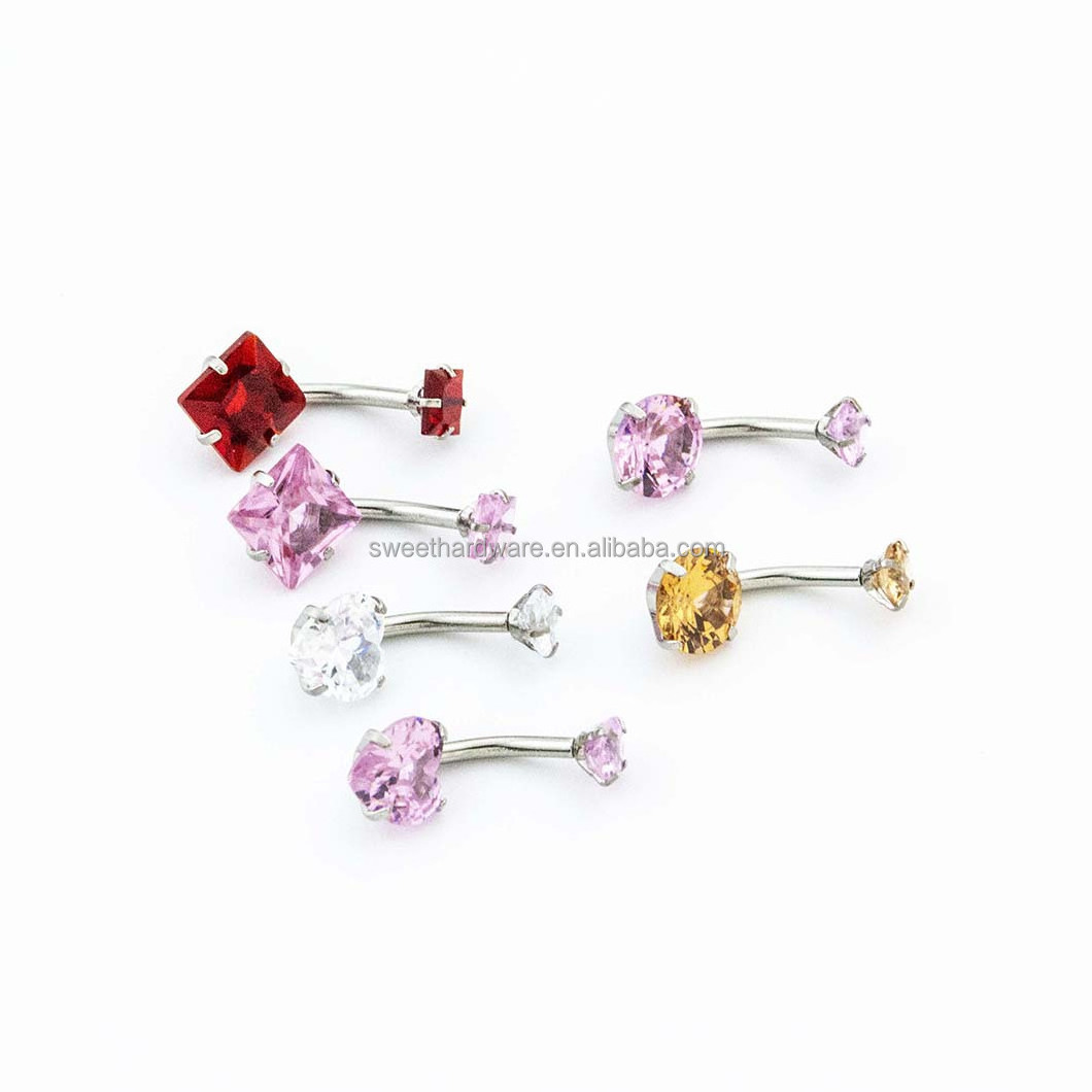 Hot Sale New Crystal Belly Rings Delicate Stainless Steel Belly Rings Colorful Shine Double Headed Heart Belly Ring