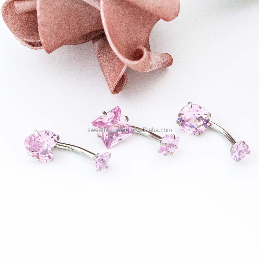 Hot Sale New Crystal Belly Rings Delicate Stainless Steel Belly Rings Colorful Shine Double Headed Heart Belly Ring