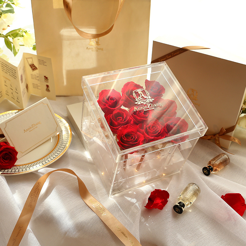 Wholesale Infinity forever secas flor preservada al por mayor eternal preserved rose immortal flower rosas eterna in acrylic box