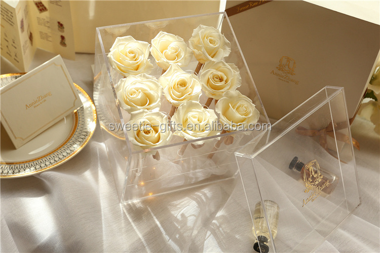 Wholesale Infinity forever secas flor preservada al por mayor eternal preserved rose immortal flower rosas eterna in acrylic box