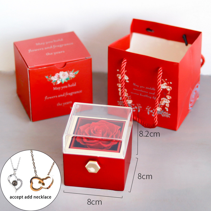 Wholesale 2024 Mothers Day Forever Preserved Flowers Gifts With I Love YOU Heart Necklace In Rotating  Eternal Rose Jewelry Box