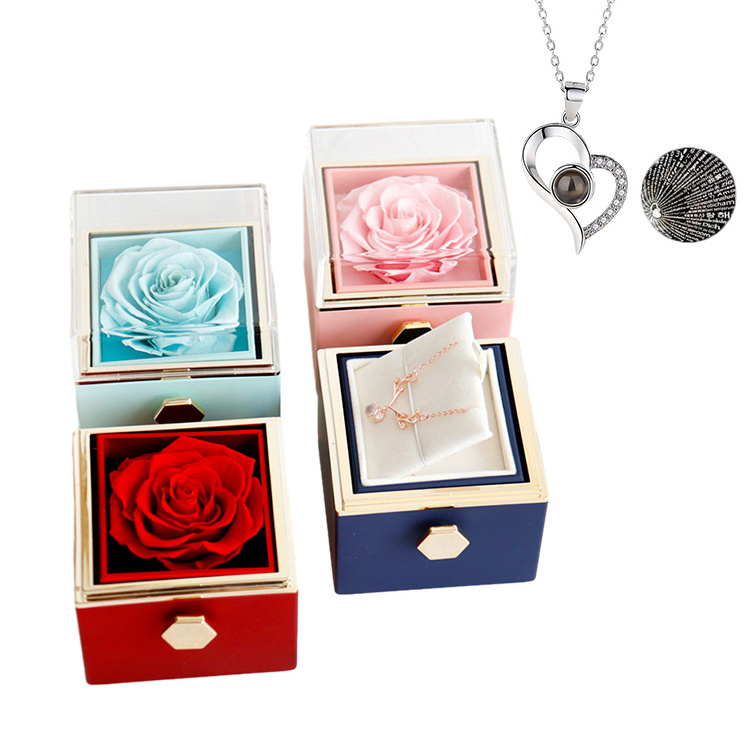 Wholesale 2024 Mothers Day Forever Preserved Flowers Gifts With I Love YOU Heart Necklace In Rotating  Eternal Rose Jewelry Box