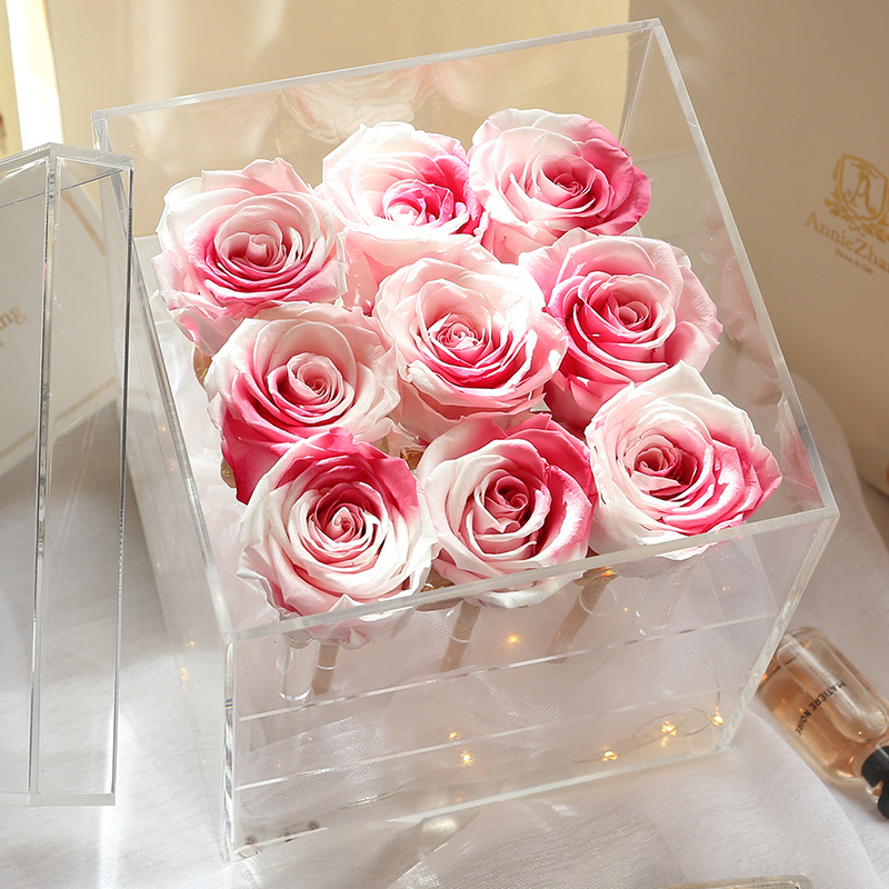 Wholesale Infinity forever secas flor preservada al por mayor eternal preserved rose immortal flower rosas eterna in acrylic box