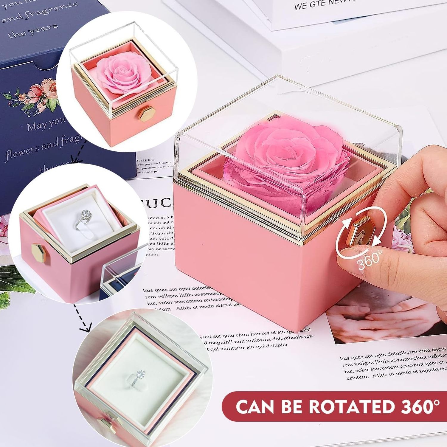 Wholesale 2024 Mothers Day Forever Preserved Flowers Gifts With I Love YOU Heart Necklace In Rotating  Eternal Rose Jewelry Box