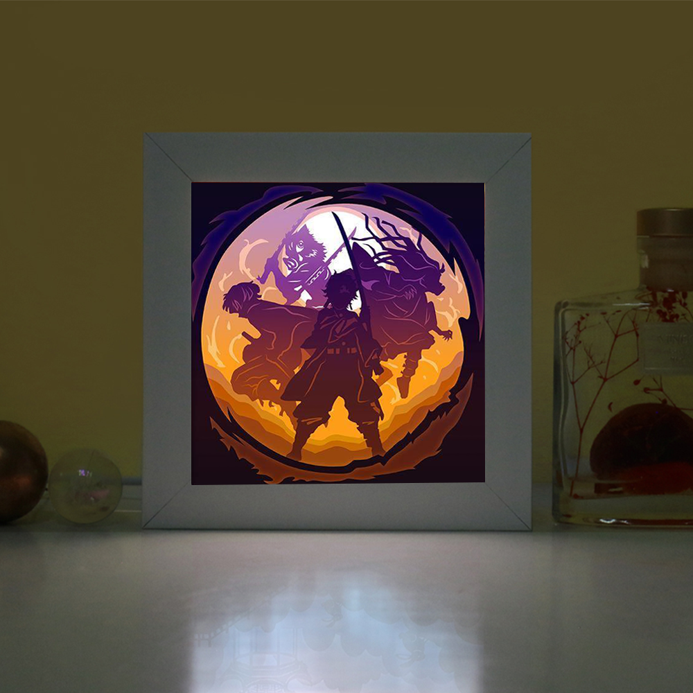 Comic Katana Demon Slayer LED Night Light Other Frame Picture Shadow Box Kids Room Wall Decor 3D Lamp