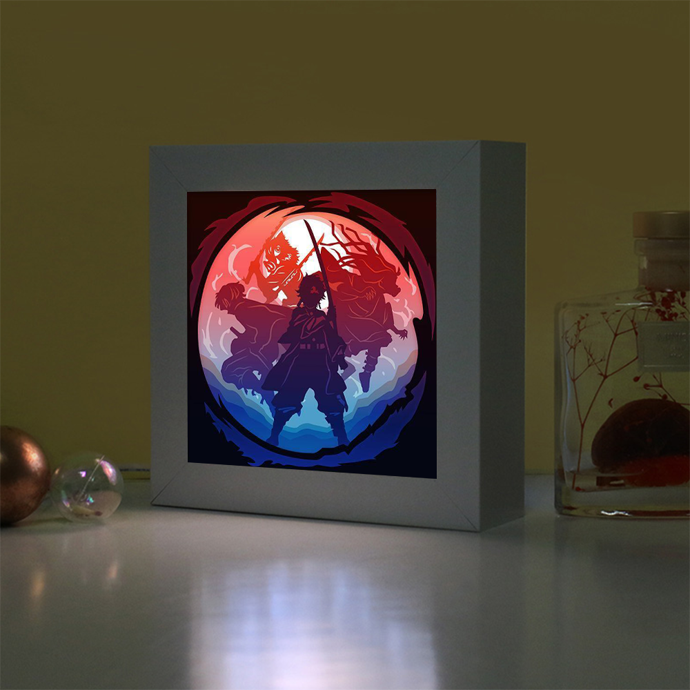 Comic Katana Demon Slayer LED Night Light Other Frame Picture Shadow Box Kids Room Wall Decor 3D Lamp