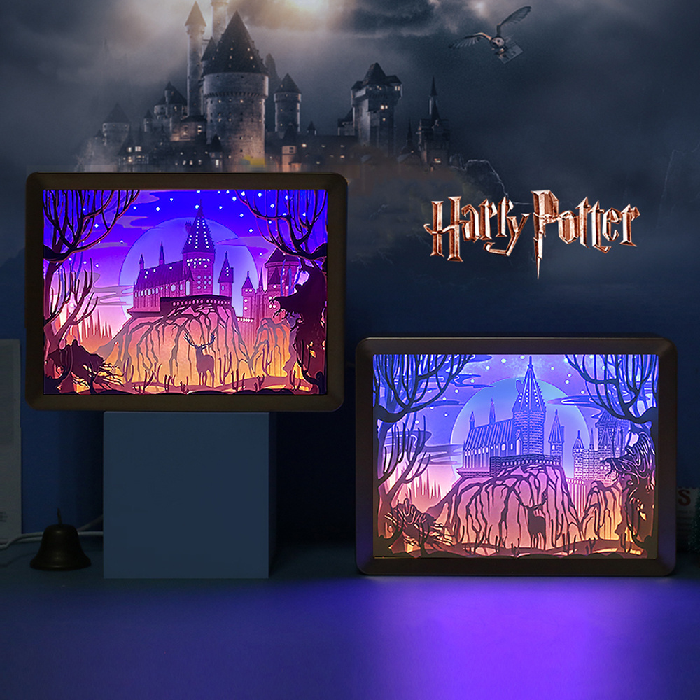 Plastic Frames For Pictures Photo Light Box Hary Potter Hogwarts Castle Dragonhawk Led Night Light 3D Lamp Christmas Gifts