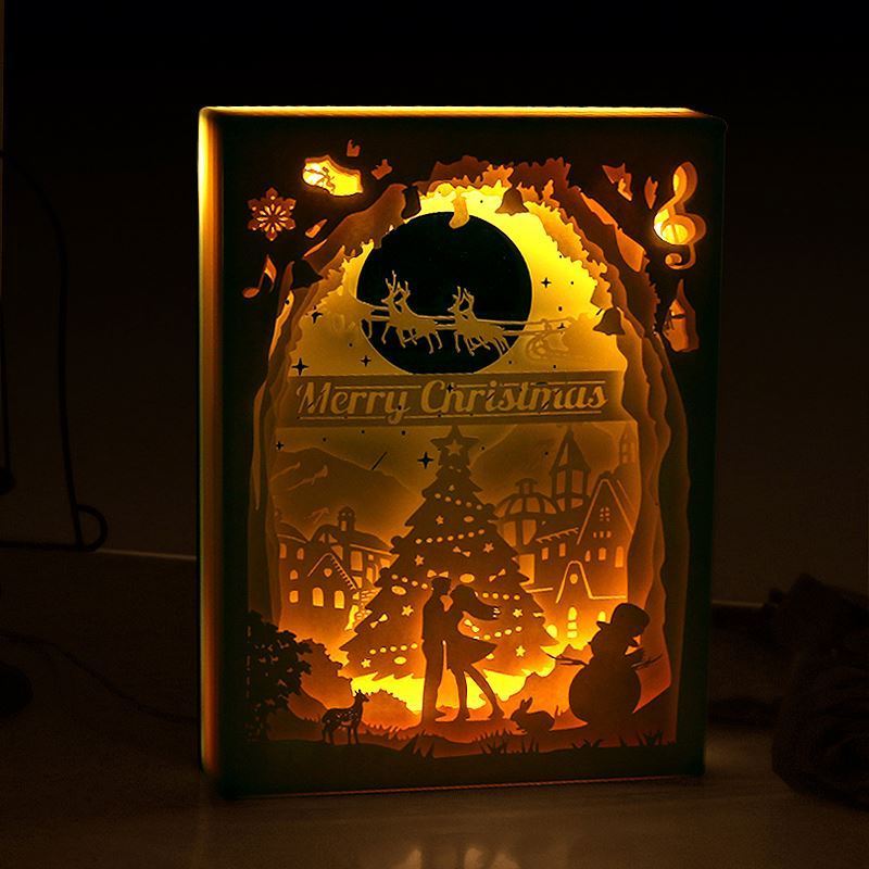 3D Paper Cut Light Box Carving Night Light Lamp Light Up Shadow Box Frame