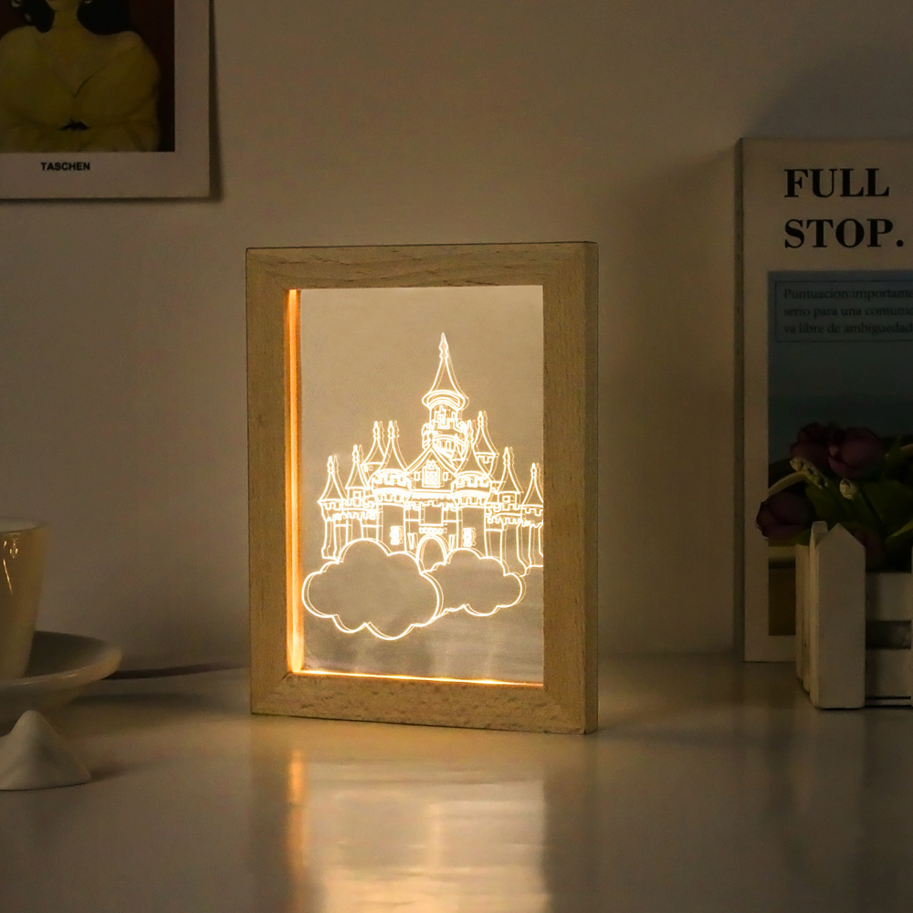 Custom Acrylic 3D Night Light Photo Frame Wood LED Desk Lamp Home Decor Light Gift Items For Kids