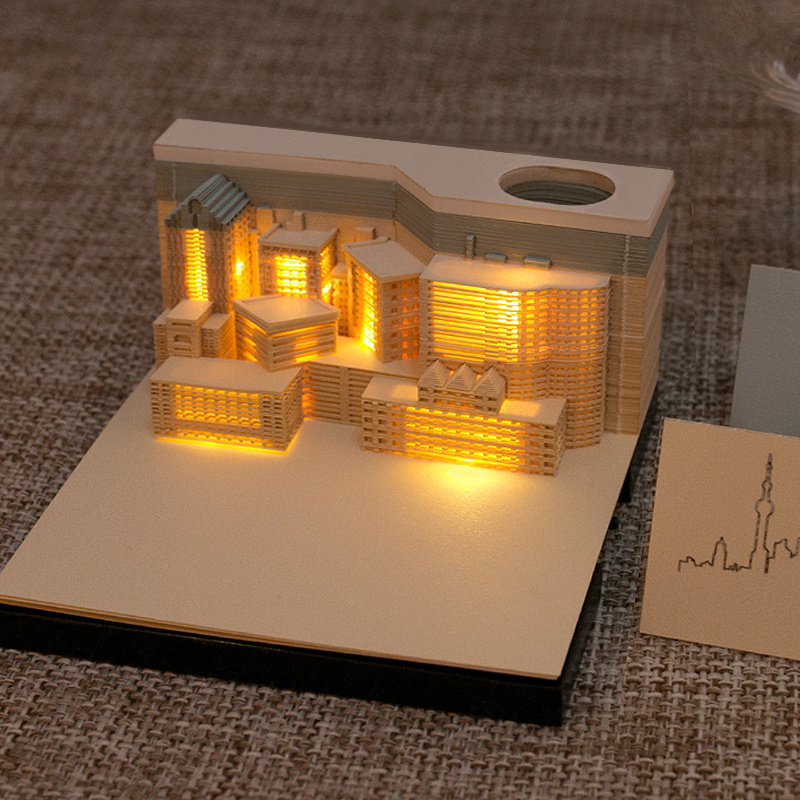 Night City Building Block Shape 3D Memo Pad Custom Logo Funny Tear-Off Cute Sticky Paper Cut Notes Memo Pad