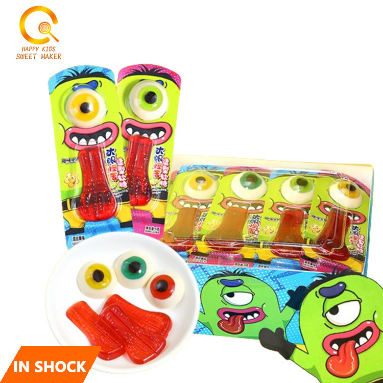 NEW 2024 Custom fruity flavor Monster Eyes Hard Lollipop Candy Lrrtle Monsters Mouth and Eye Balls Gummy Candy