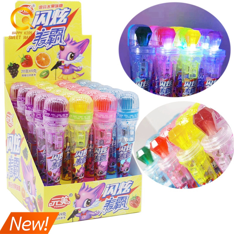 NEW Novelty Toys 2024 Glow Stick Diamond Lollipop Toys Sweet Cartoon Halal Confectionery Gummy Toy Candy Microphone