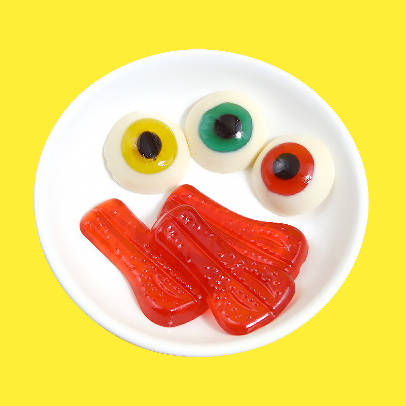 NEW 2024 Custom fruity flavor Monster Eyes Hard Lollipop Candy Lrrtle Monsters Mouth and Eye Balls Gummy Candy