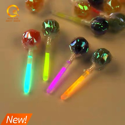 Lowest price 10g Glowing Neon Light Ball Lollipop / Fruity Fluorescent Crystal Lollipop