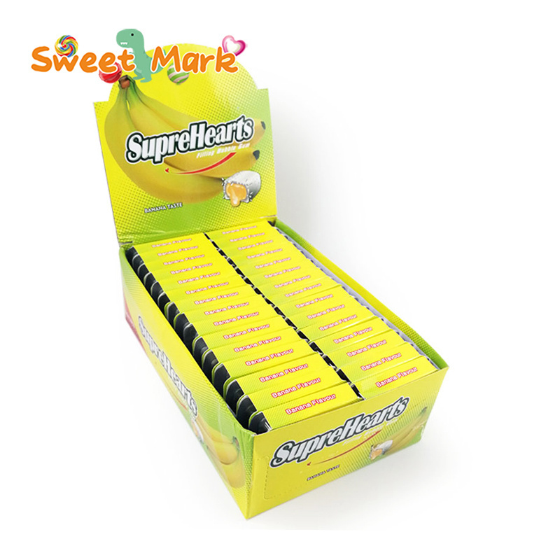 Wholesale bubble candy fruit banana flavor chewing gum filled with jam