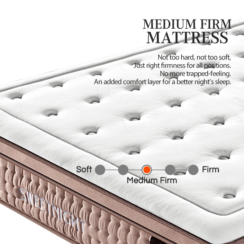 OEM Sweetnight roll up pocket pillow top luxury hotel king queen size bed latex memory foam spring mattress in a box