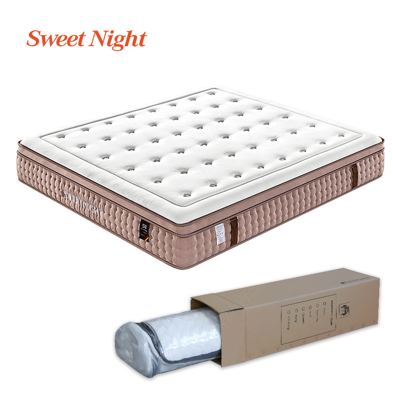 OEM Sweetnight roll up pocket pillow top luxury hotel king queen size bed latex memory foam spring mattress in a box