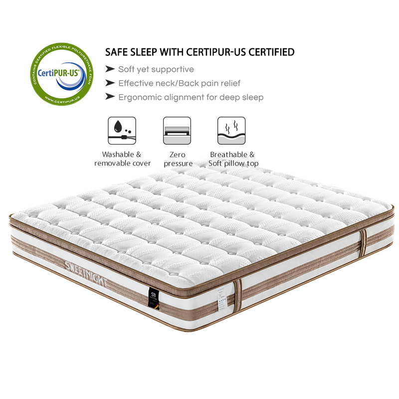 Hotel King Queen Size Rolled Up Pillow Top Bamboo Hybrid Pu Foam Bed Bonnel Memory Orthopedic Pocket Spring Mattress